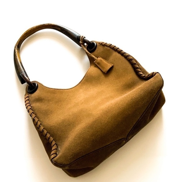 Tom Ford for Gucci Whipstitch Suede Wood-handle Bag - Picture 3 of 14